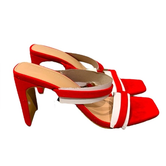 The Drop Avery High-Heeled Sandal Shoe Red Faux Suede Size 6.5 New in Box - Picture 1 of 6